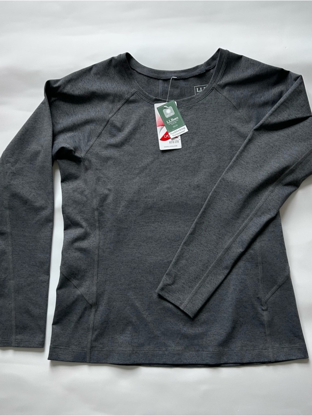 L.L.Bean Ladies Heather Charcoal Crew Neck Swim Shirt. UPF 50+